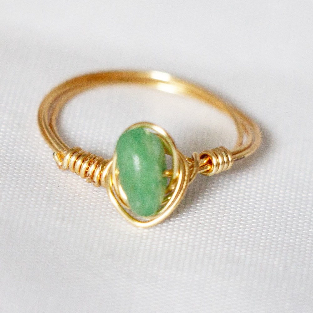 Green Aventurine Gold Wire Wrap Ring